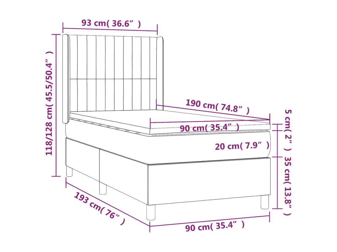 Sommier tapissier avec matelas et LED Rose 90x190 cm Velours