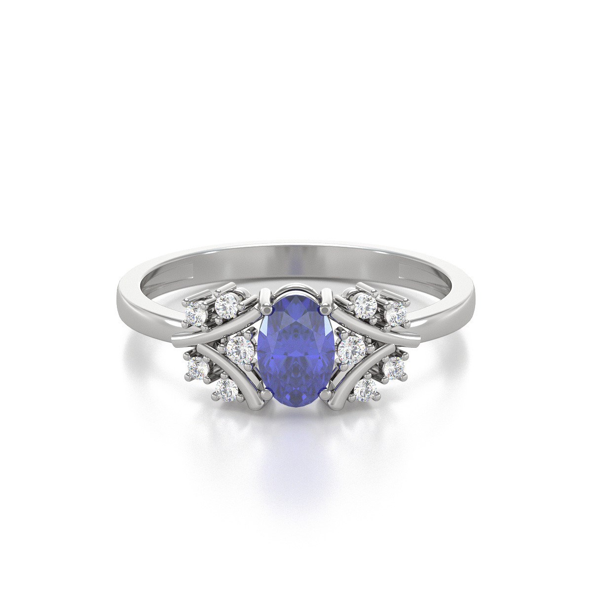 Bague ADEN Or 585 Blanc Tanzanite et diamants 1.556grs