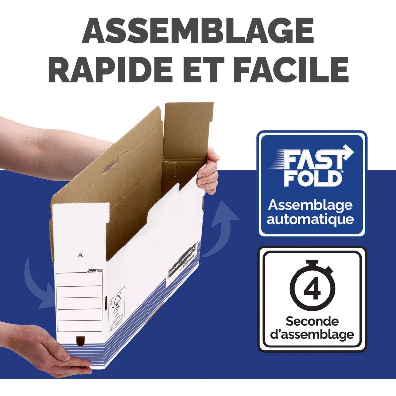 Boîte archives carton automatique Bankers Box by Fellowes - Dos 20 cm - Bleue