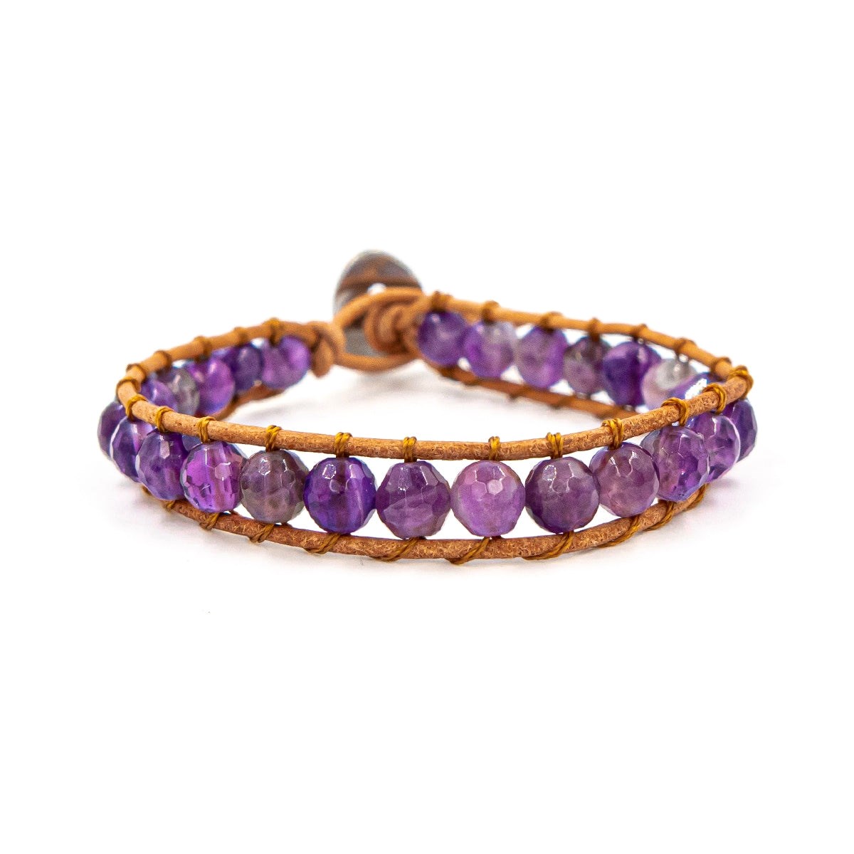Bracelet Facelia en pierres naturelles Améthyste et cuir véritable