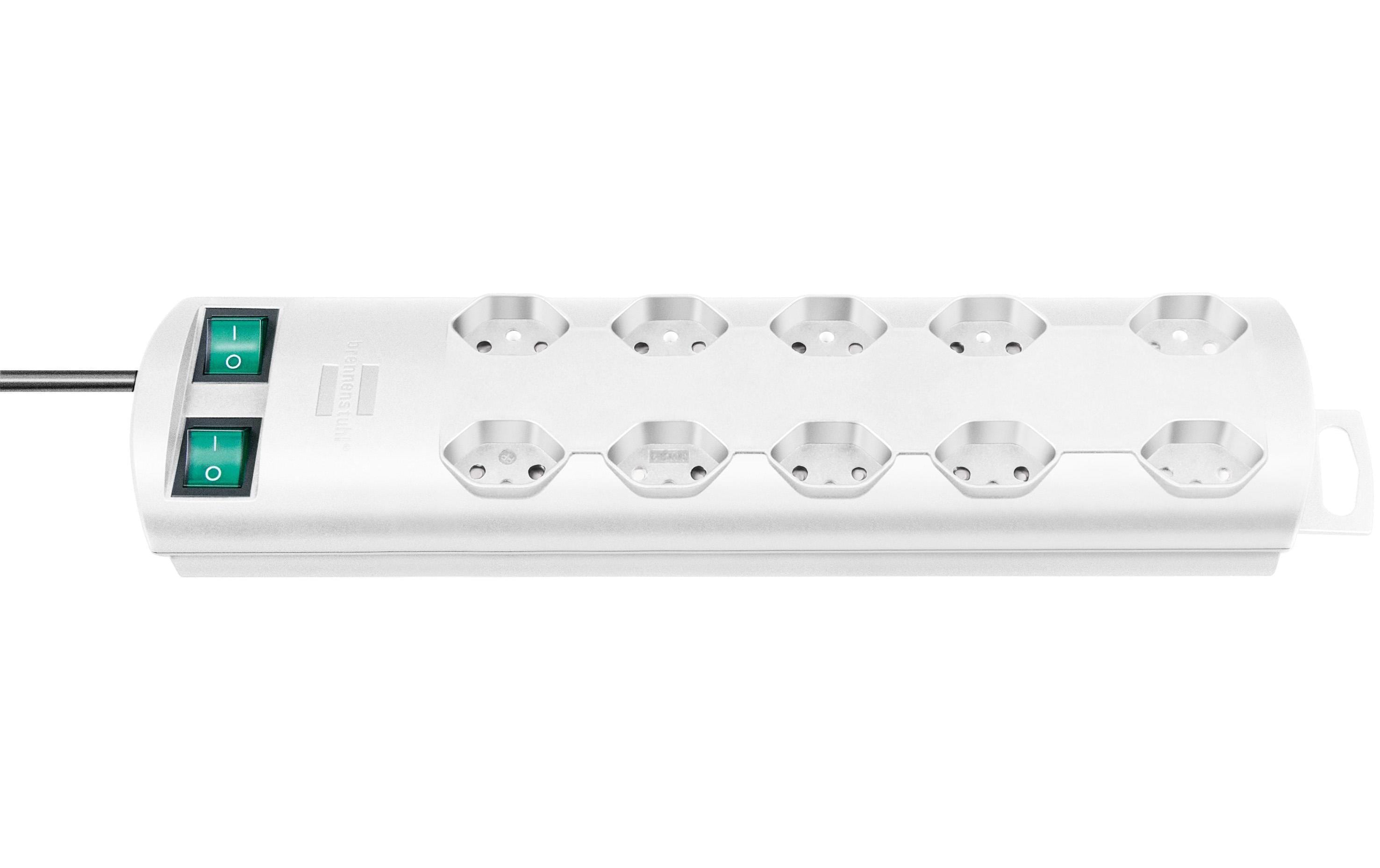 Steckdosenleiste 10x T13 mit 2 Schalter10er-Steckdosenleiste mit zwei separaten Schaltern