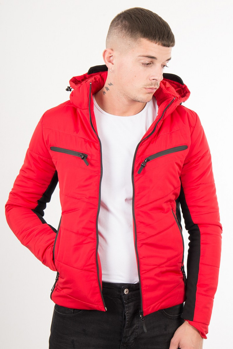 doudoune bi matières homme rouge