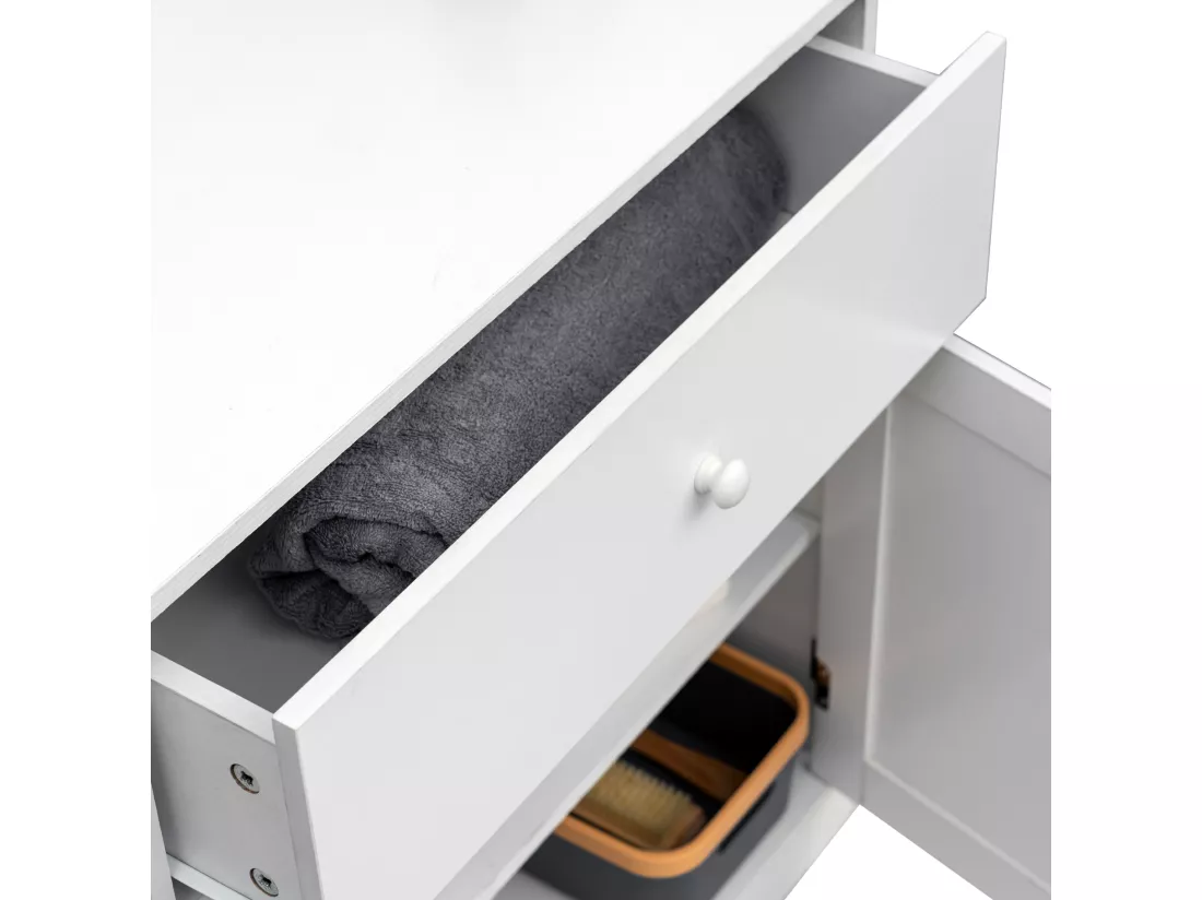 Armoire Meuble de salle de bains avec Tiroir 2 Portes en bois Blanc