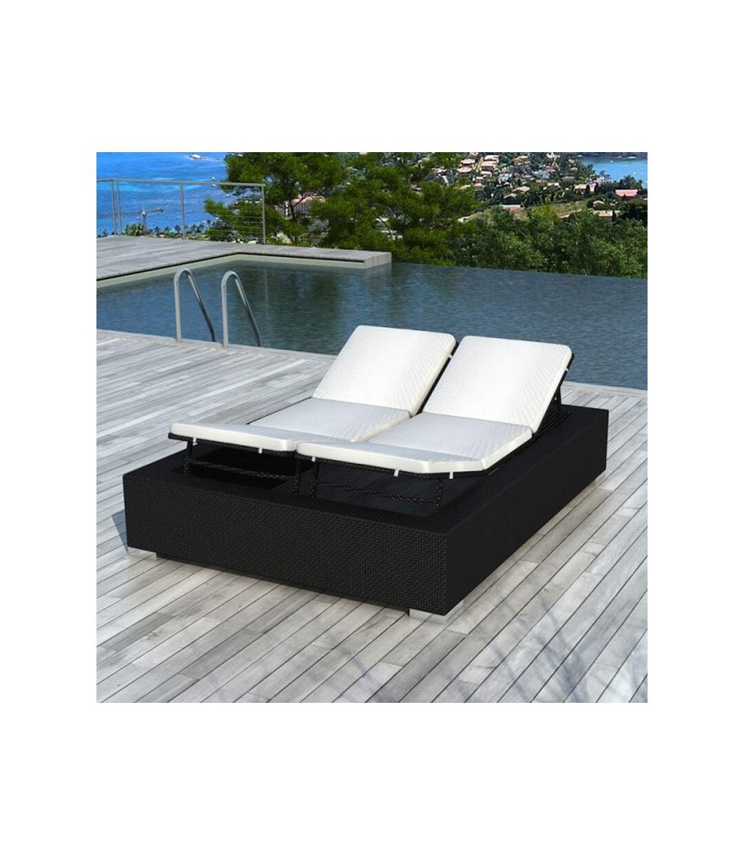 Paris Prix - Double Transat En Résine Tressée garden 220cm Noir
