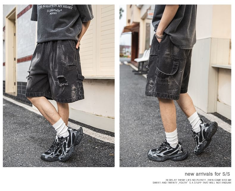 AXEN - Hoge taille denim shorts met distressed effect