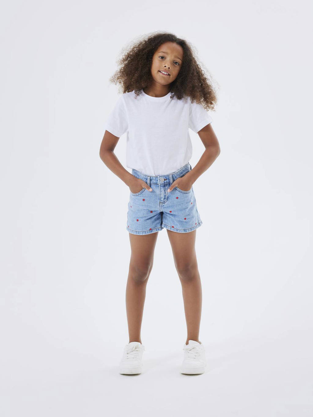 NAME IT regular fit denim short NKFBELLA met hartjes light blue denim