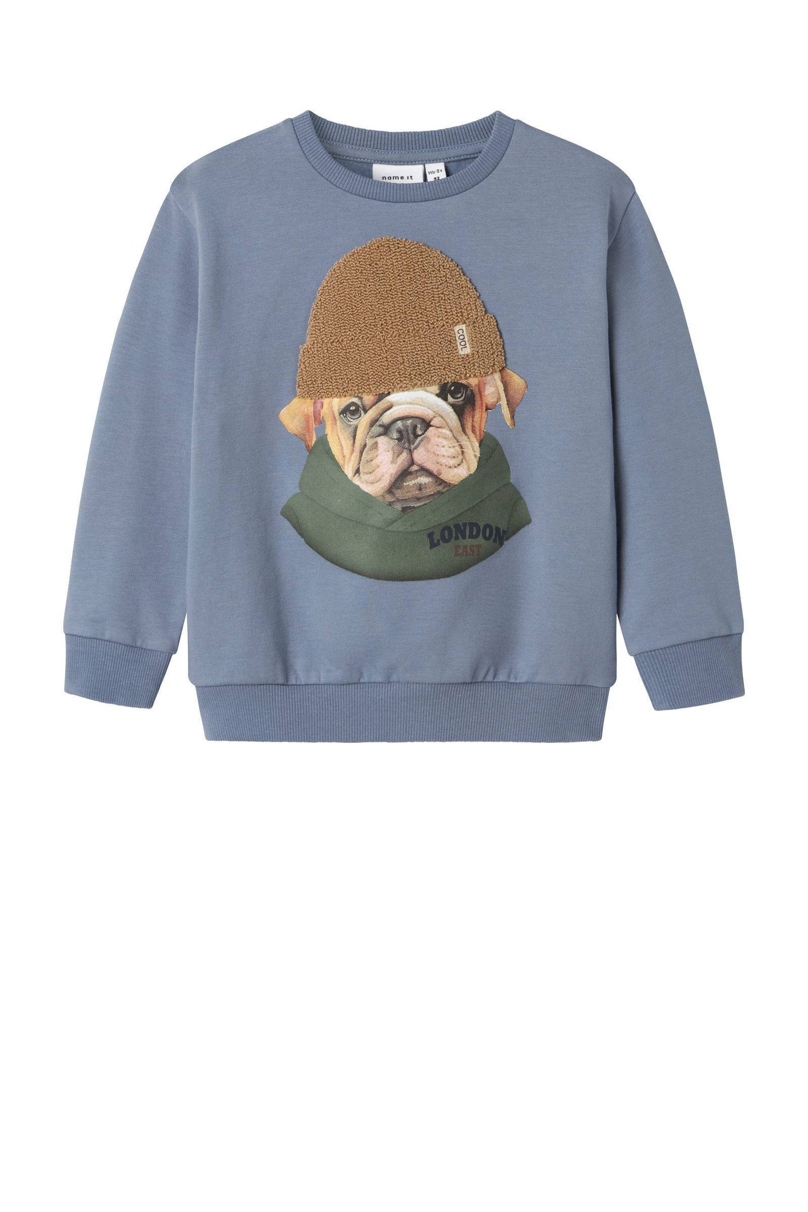 NAME IT sweater NMMRADEK met printopdruk blauwgrijs