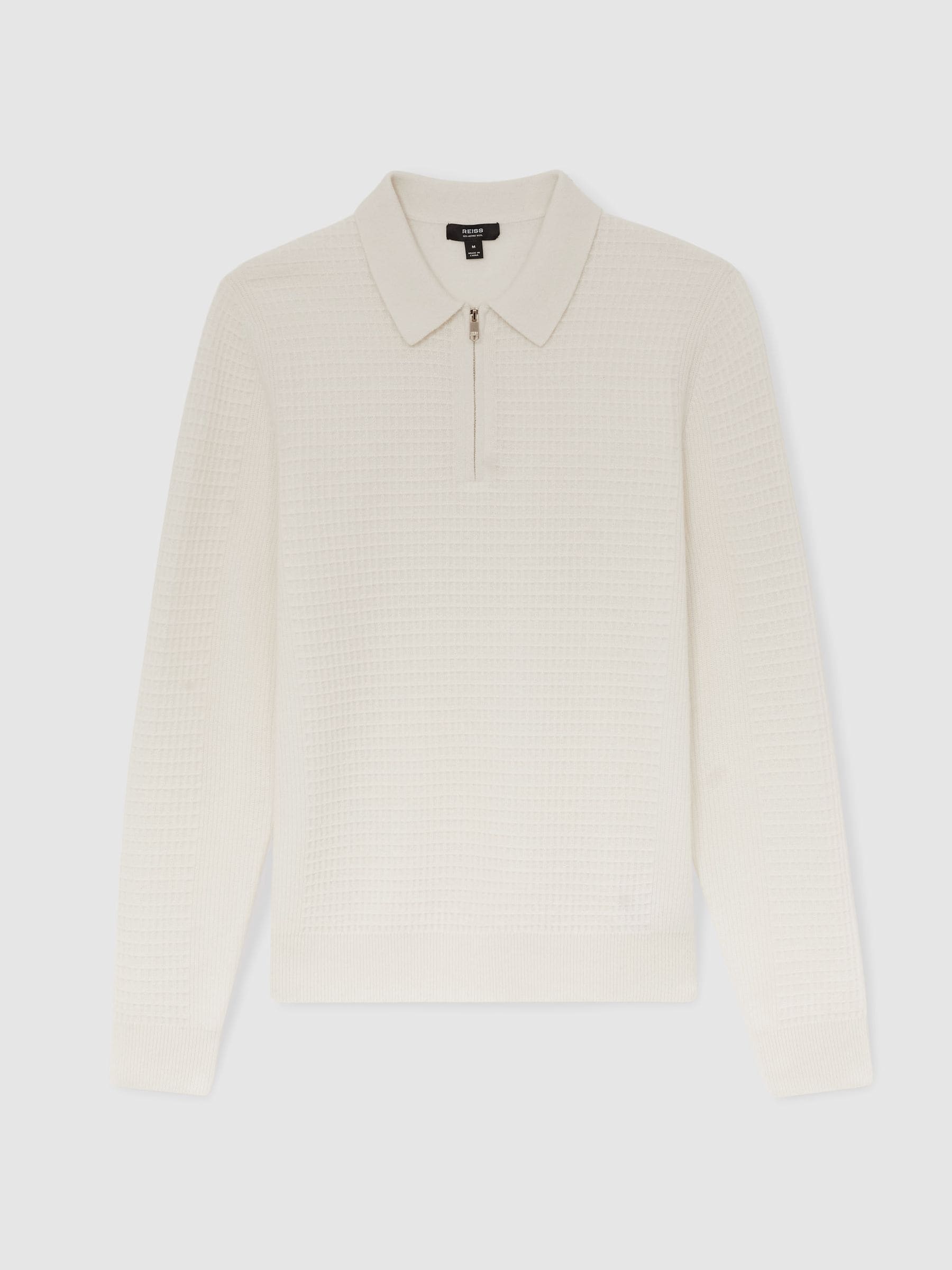 Off White - Reiss Hamilton Wool Waffle-Knit Half-Zip Polo Shirt