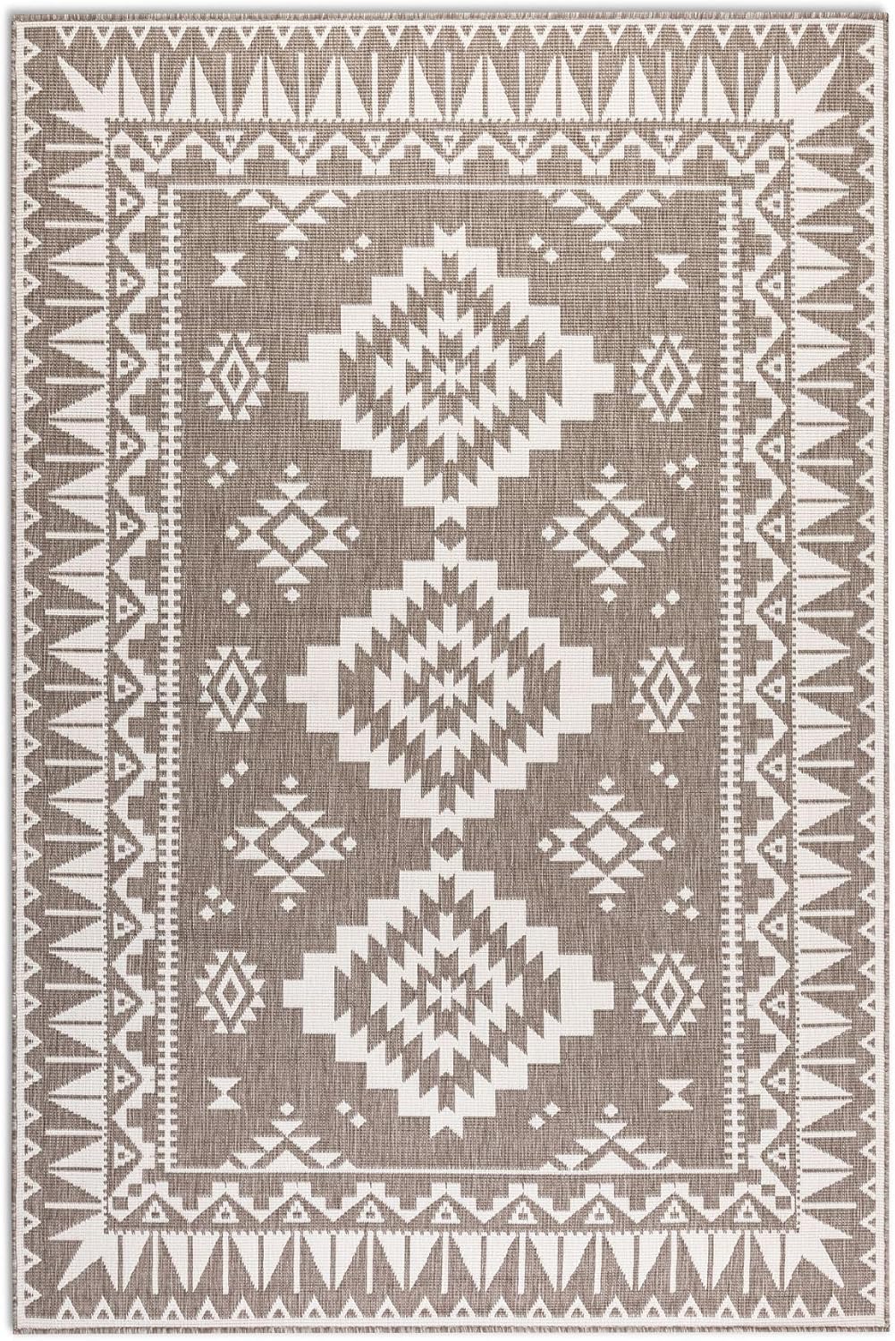 ELLE Decoration In und Outdoor Teppich – Wendeteppich Wetterfest & Wasserfest - Modernes Geometrisches Muster Rauten Muster Outdoorteppich für Garten, Balkon, Terrasse, Wohnzimmer – Linen, 200x290cm