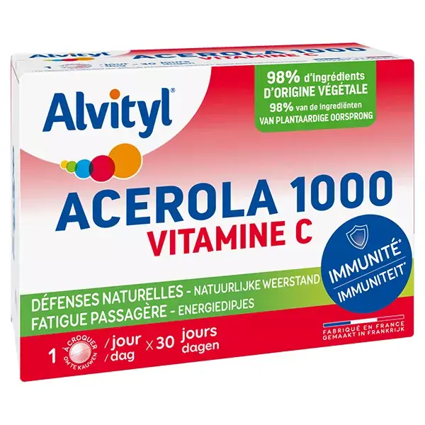 Alvityl Acerola 1000 Comprimidos Mastigáveis de Vitamina C para maiores de 12 anos, 30 comprimidos