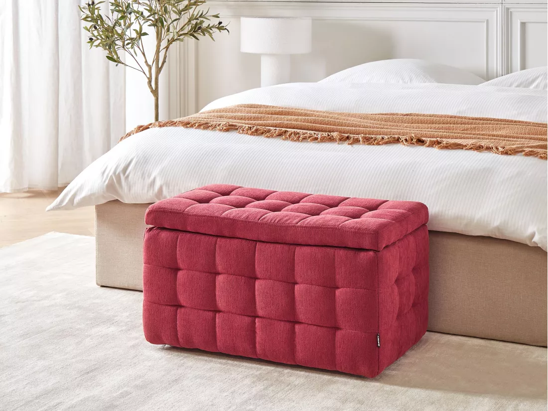 Pouf de rangement MICHIGAN Tissu 74 cm 42 cm Rouge