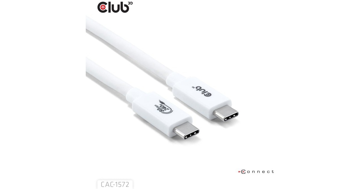 Club 3DUSB-C 80Gbps Certified 240W 8k 240Hz kabel  (Wit, 1.2m)
