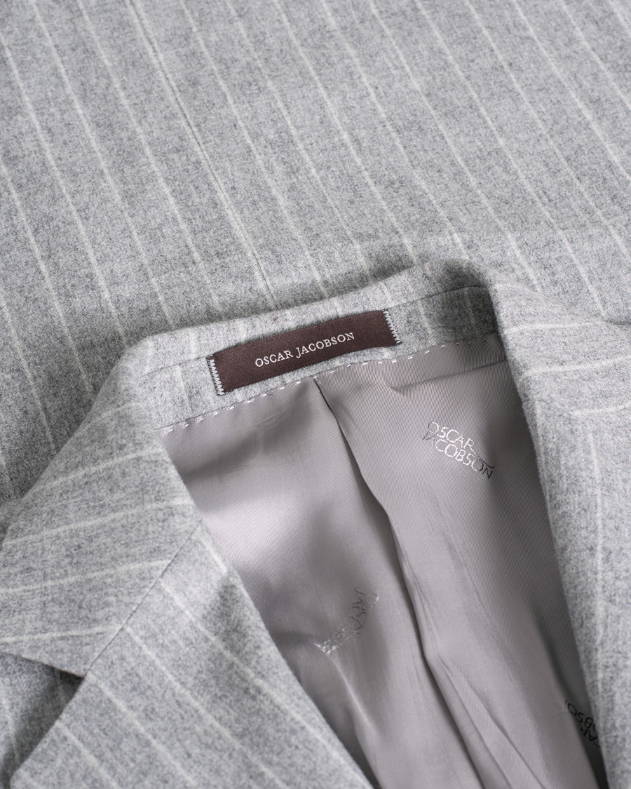 Oscar Jacobson Ego Pinstripe Wool Flannel Suit Grey Melange
