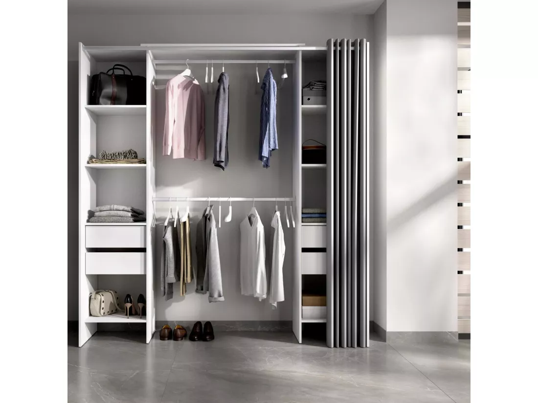 Armoire Dmanari, Structure pour dressing, Cintre ouvert, 180x50h205 cm, Blanc et Gris