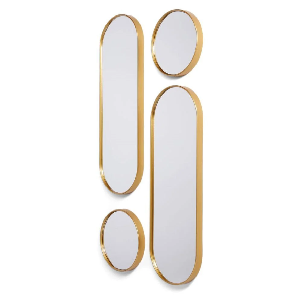 Lot de 4 miroirs ronds et ovales dorés