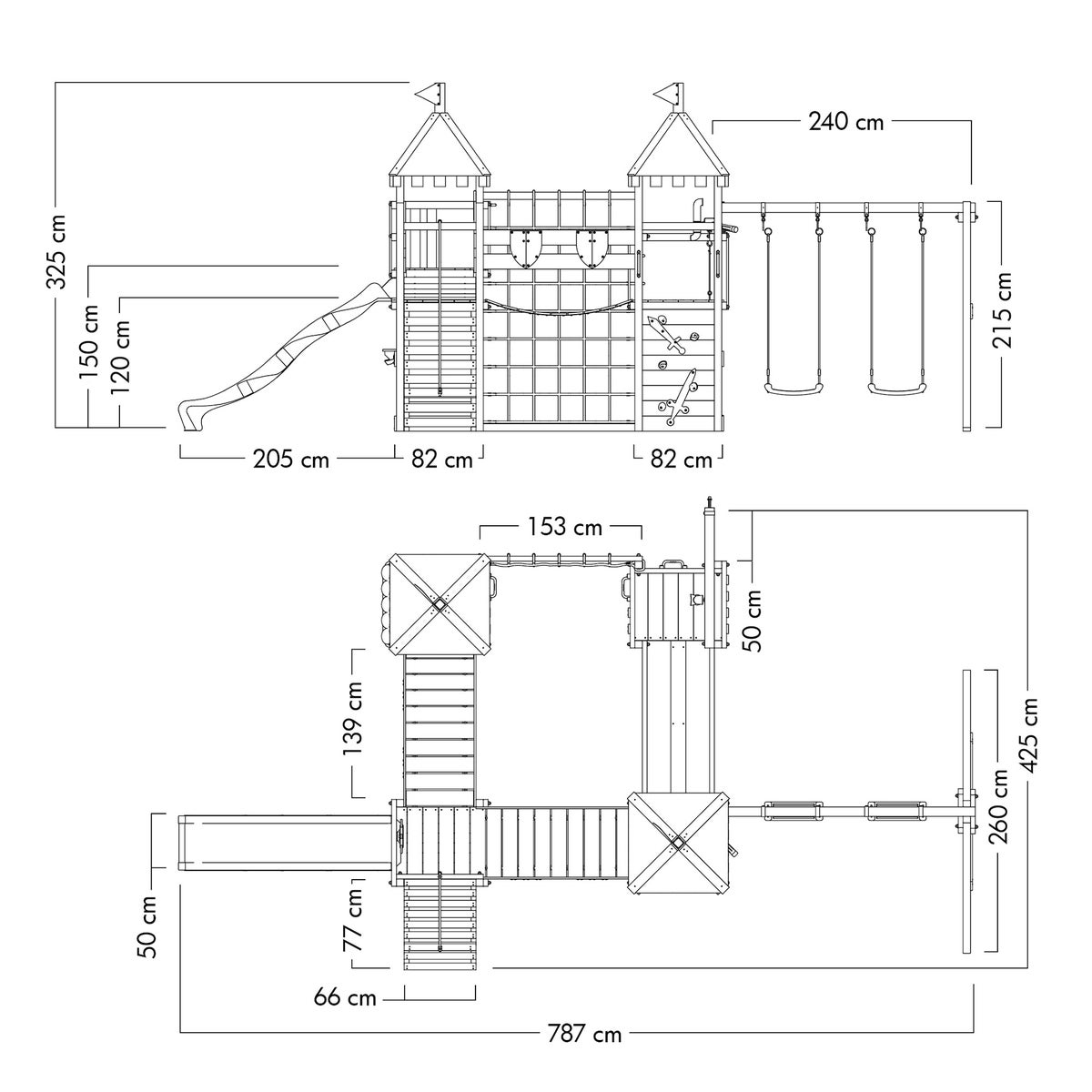 WICKEY Smart Queen Castle Speeltoren met Schommel en Glijbaan, Speelhuis met Zandbak, Klimladder en Speelaccessoires - Blauw