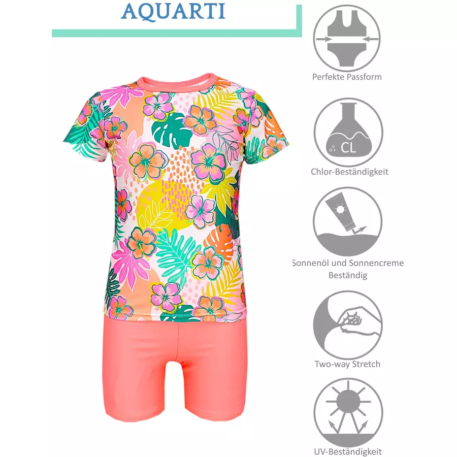 Aquarti Baby Mädchen Zweiteiler Badeanzug Bade-Set Bade T-Shirt Badehose rosablau
