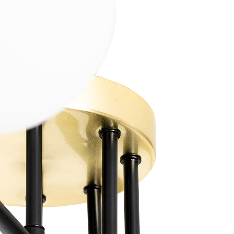 Plafondlamp zwart met goud en opaal glas 8-lichts - Lynn