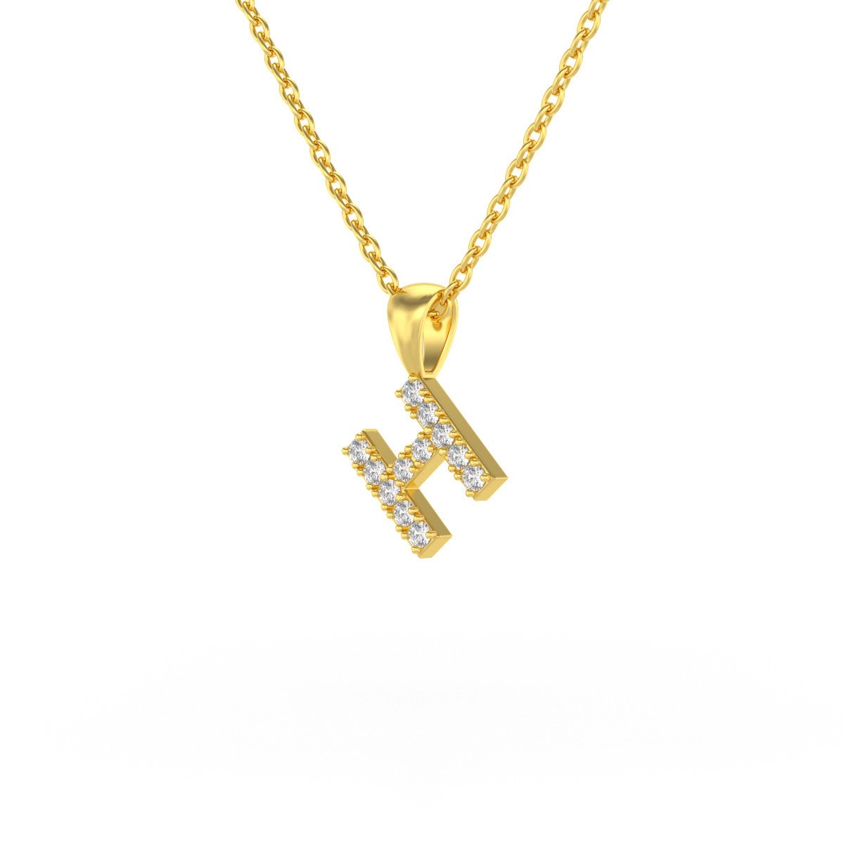Collier Pendentif ADEN Lettre H Or 750 Jaune Diamant Chaine Or 750 incluse 0.72grs
