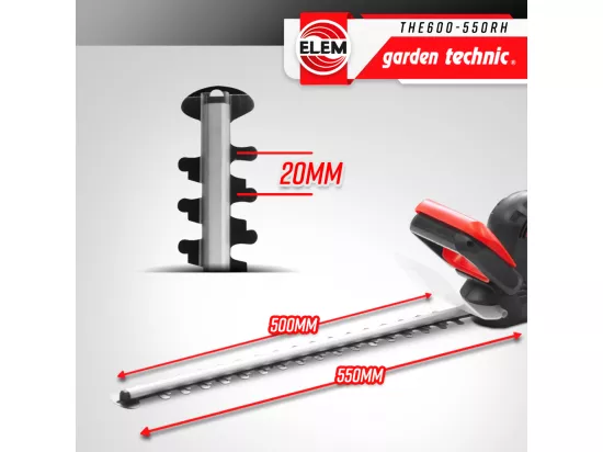 Taille haies électrique 620W - Lame 55cm - Poignée arrière rotative - Elem Garden