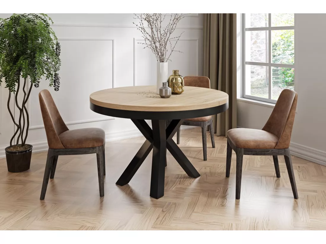 Table à Manger Ronde Extensible Style Loft - Table Industrielle Avec Pieds En Métal Noir - Gain De Place Pour Salon Et Séjour - Chêne Sonoma - Noir - 100 Cm