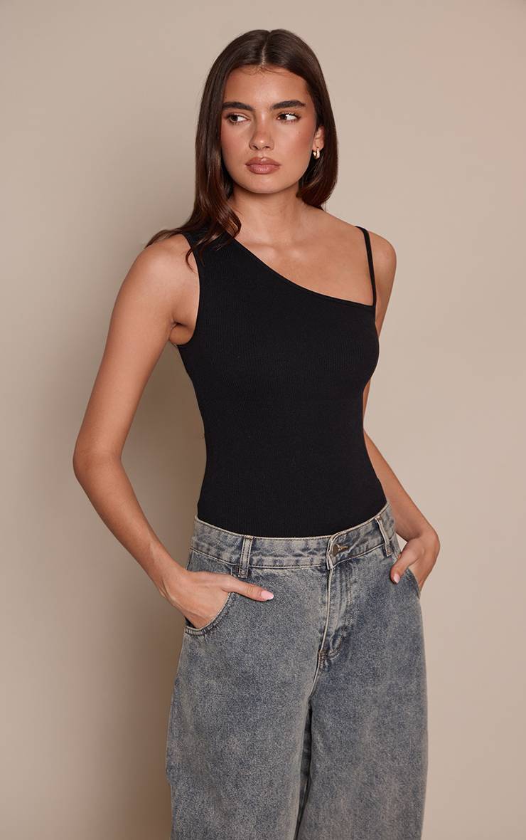 Noir Body Côtelé Contour Avec Détail Bretelle