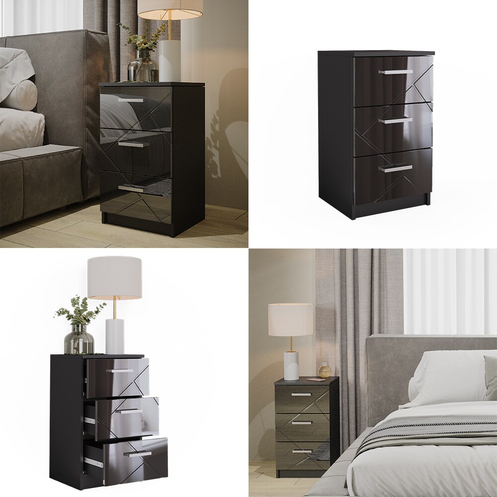 Vicco Nachtkommode Nachttisch Nachtschrank Irma Schwarz Hochglanz 38x66 modern Einzel Schlafzimmer Schrank Beistellschrank Nachtkonsole Nachttischchen Schlafzimmermöbel Schrankschublade Aufbewahrung