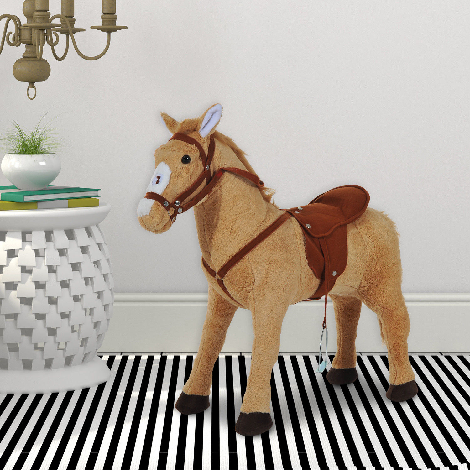 HOMCOM Kinderpferd für Kinder ab 3 Jahren beige 85 x 28 x 60 cm (LxBxH)