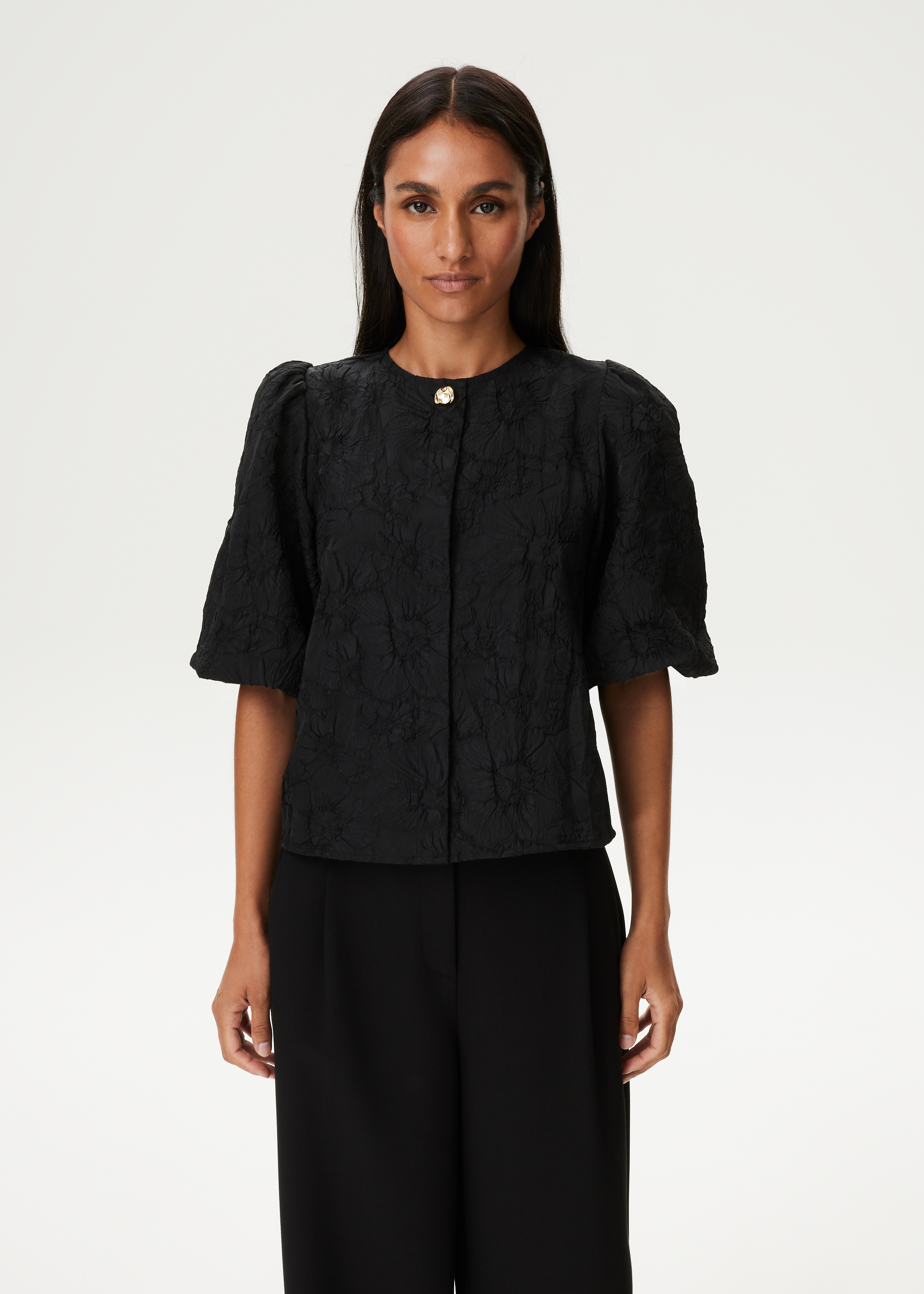 Jacquard blouse met pofmouwen