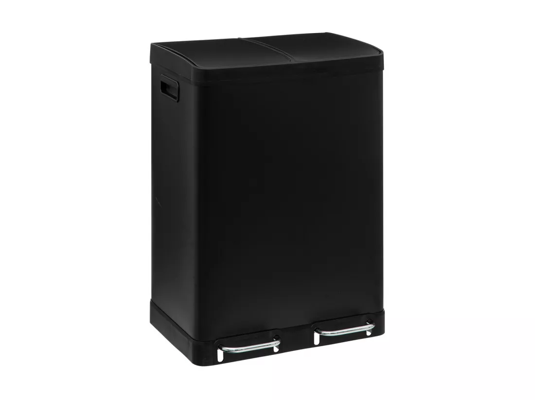 Poubelle de Tri sélectif en métal Noir 2 bacs de 30 Litres ouverture à pédale