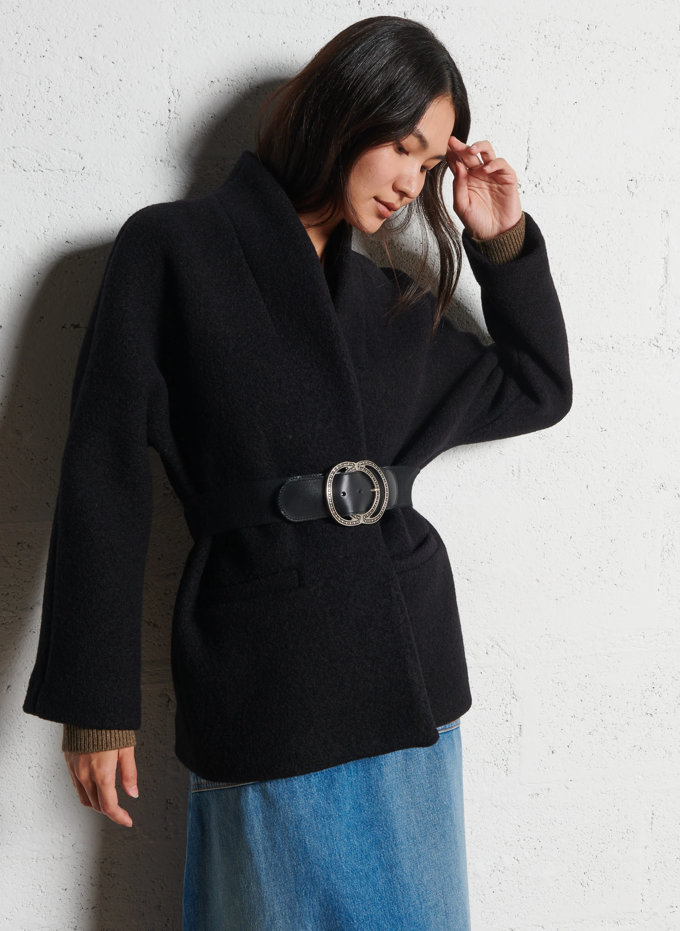 CAROLE - Veste droite en laine | Noir