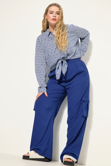 Cargohose, High Waist, Wide Legs, teilelastischer Bund, Cargotaschen