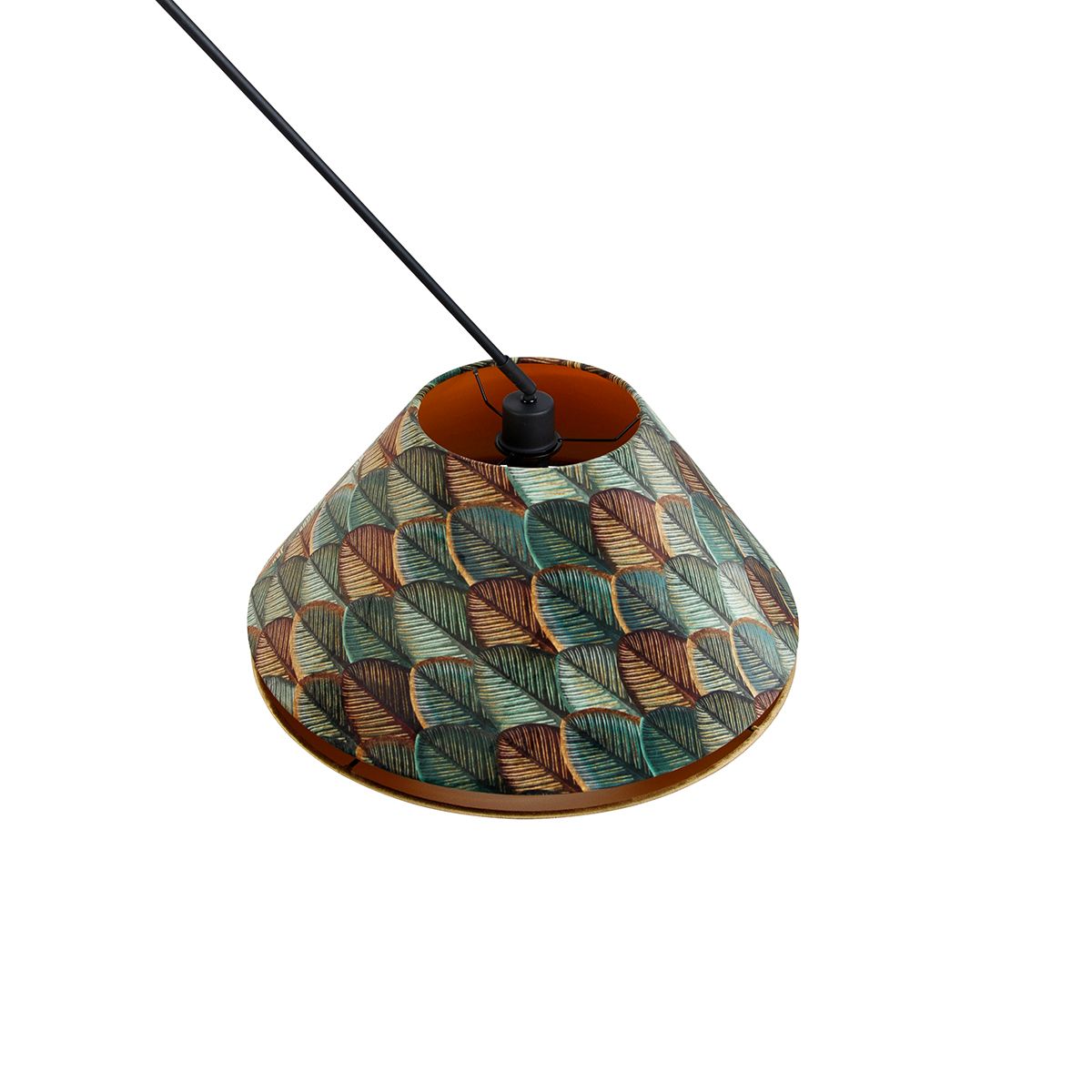 Hanglamp zwart met dubbele velours lampenkap blad dessin en beige - Blitz
