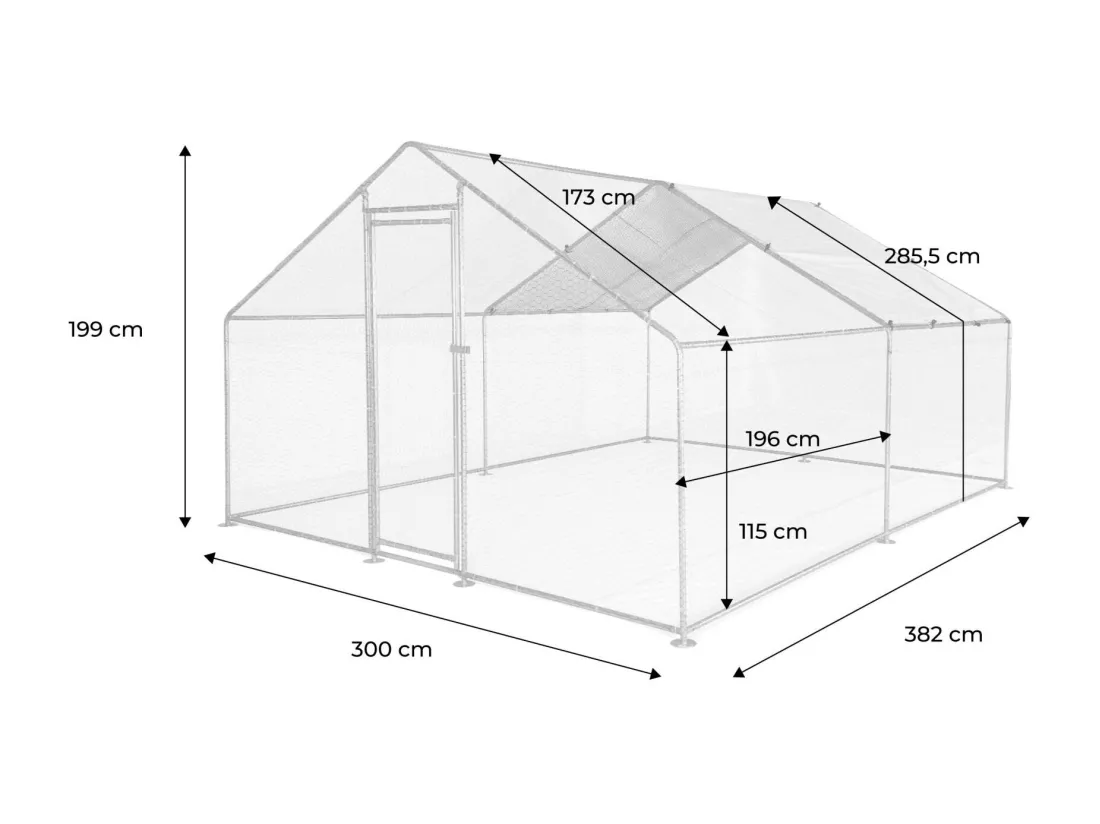 Enclos pour poulailler 12m² - Babette - Volière en acier galvanisé. toit imperméable et anti UV. porte avec loquet. enclos pour animaux 4x3m