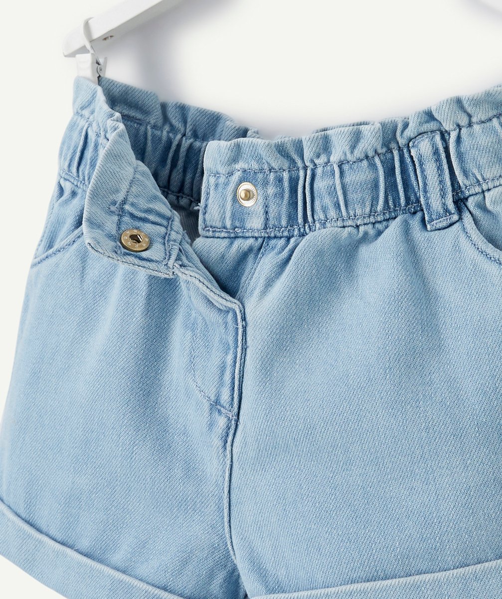 SHORT BÉBÉ FILLE EFFET DENIM EN COTON À FAIBLE IMPACT ENVIRONNEMENTAL
