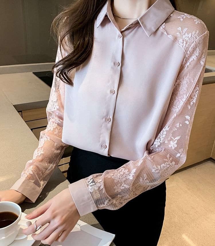 Coline - Shirt met lange mouwen en bloemenkant