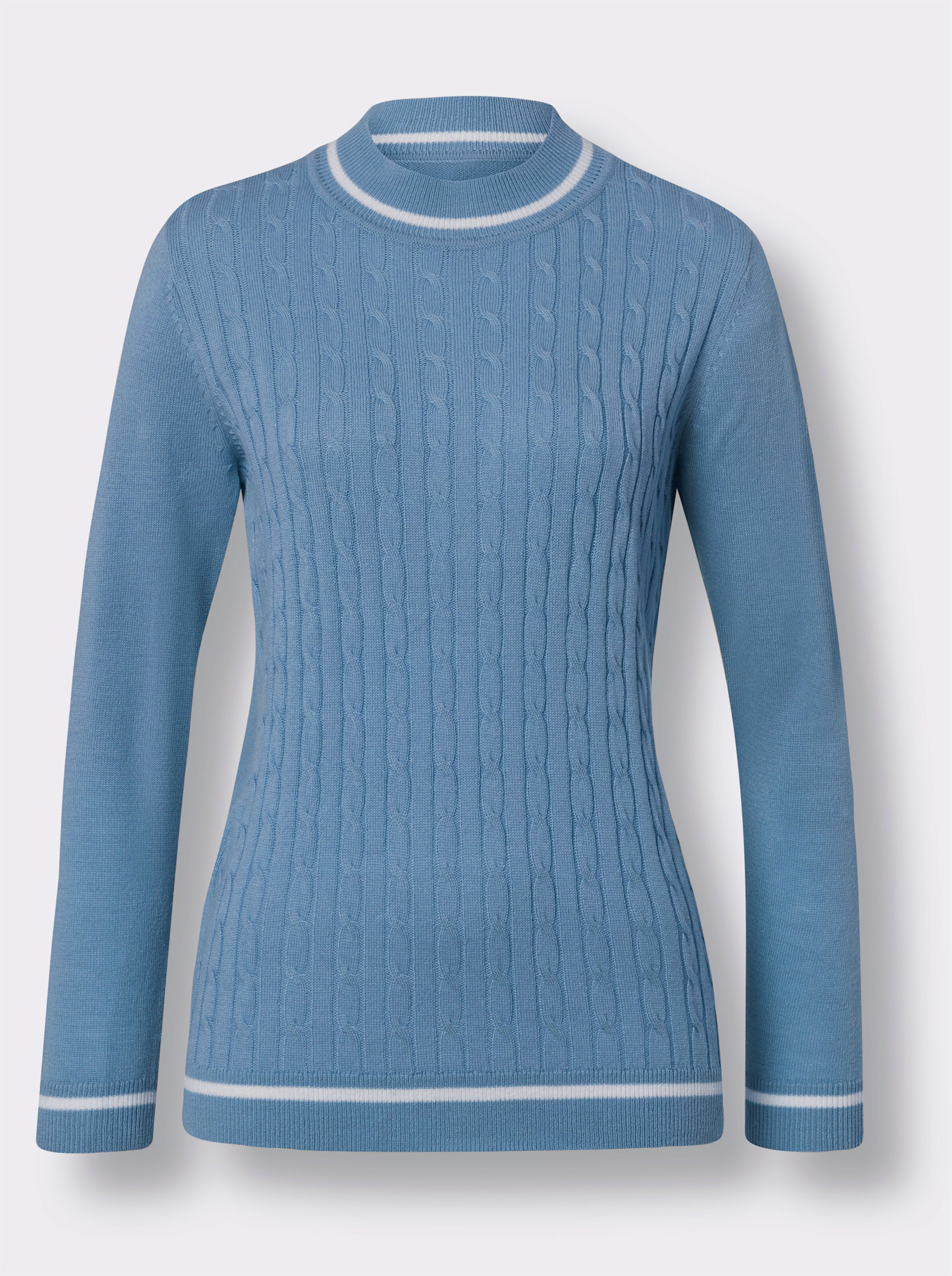 Stehkragenpullover mit Zopfmuster