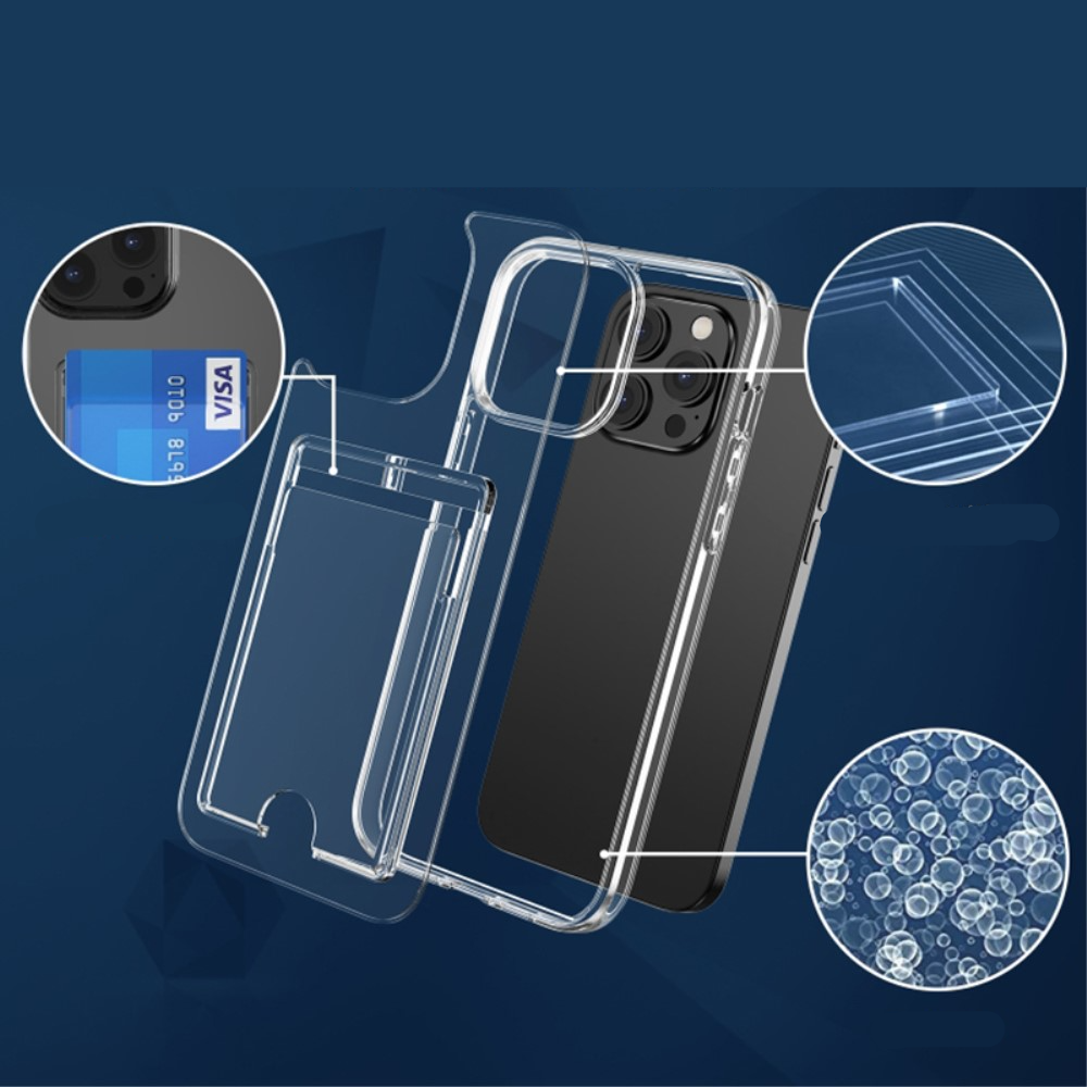 iPhone 15 Pro Hybrid Hülle TPU Bumper mit Acryl Rückseite   Kartenfach - Transparent