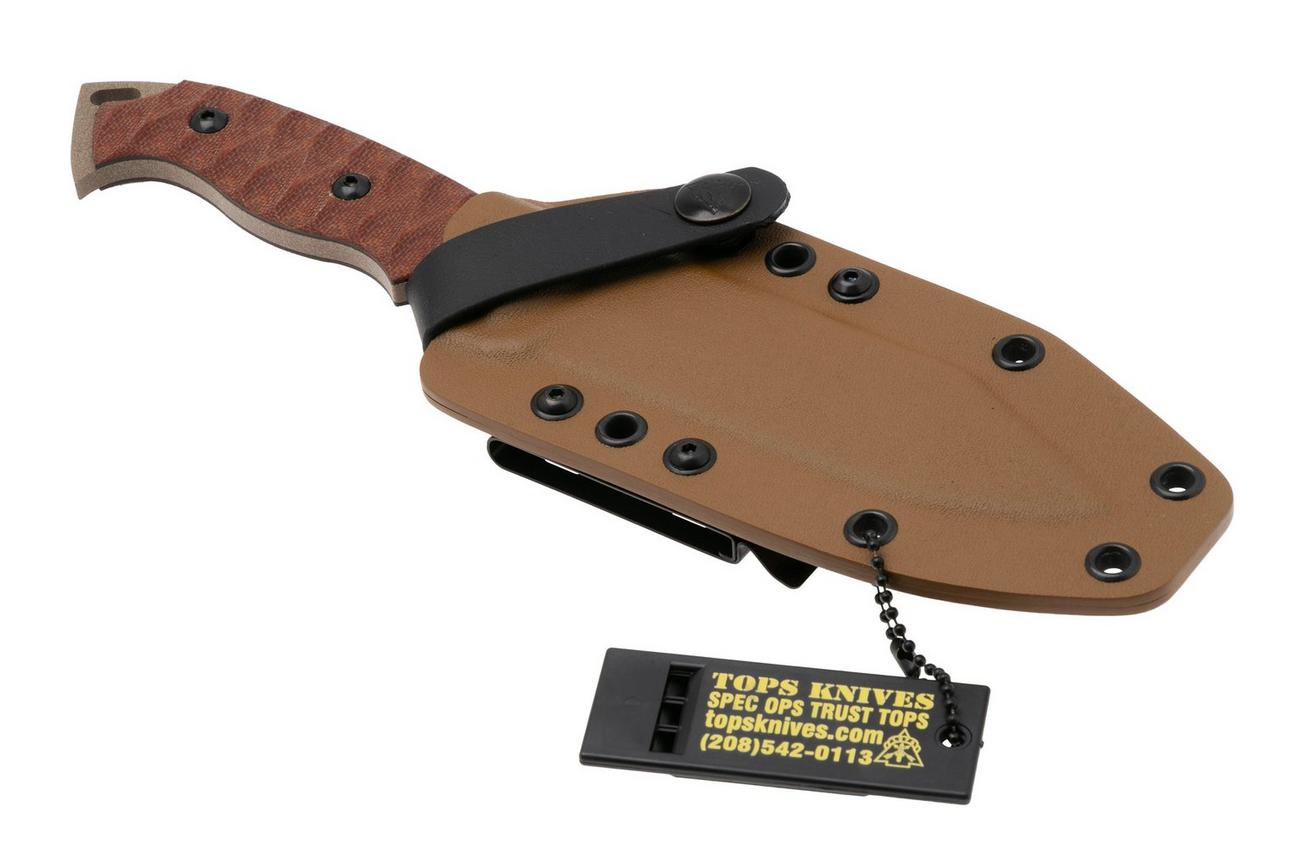 TOPS Knives M-PAT, MPAT-01, 1095 Coyote Tan Coating, Tan Canvas Micarta, survivalmes, Seth Brown design