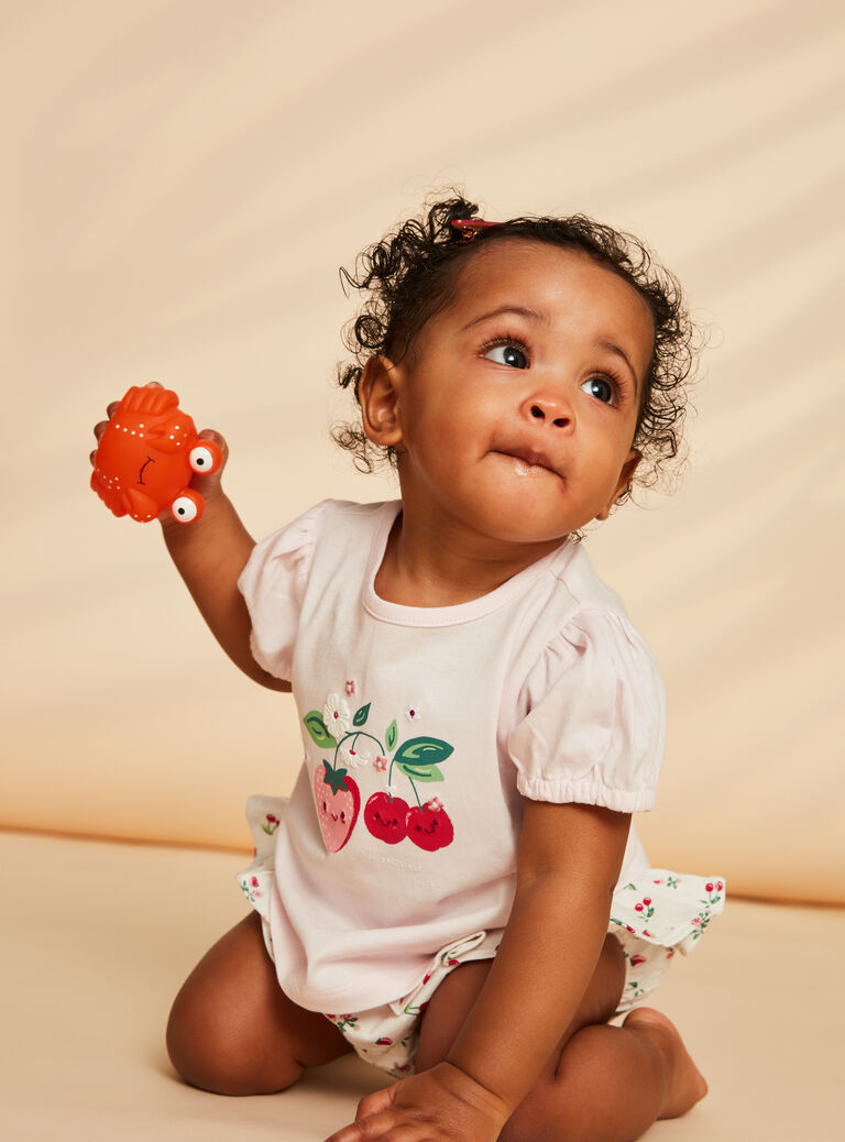 T-shirt et bloomer rose et blanc en jersey