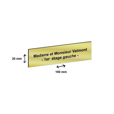 Plaque boîte à lettres personnalisée avec votre texte - 100 x 30 mm - dorée - adhésivée prête à poser