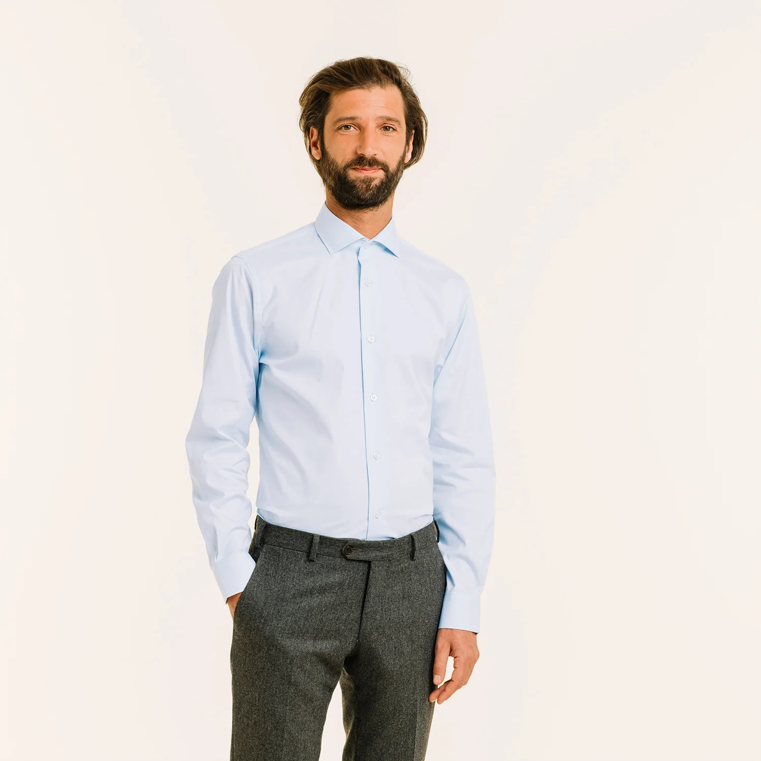 Sky blue double-twisted Oxford shirt