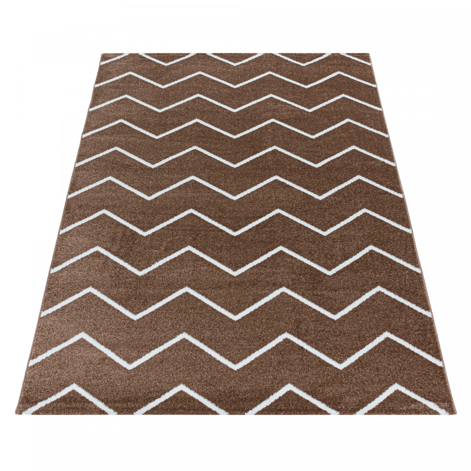 Stilvoller Designer Teppich: Modernes Kurzflor-Zick-Zack Design, Wohnzimmer
