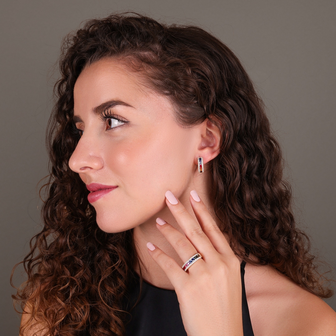 Rainbow Saphirring 750/18 K Roségold mit Diamanten 0.33 ct H/si