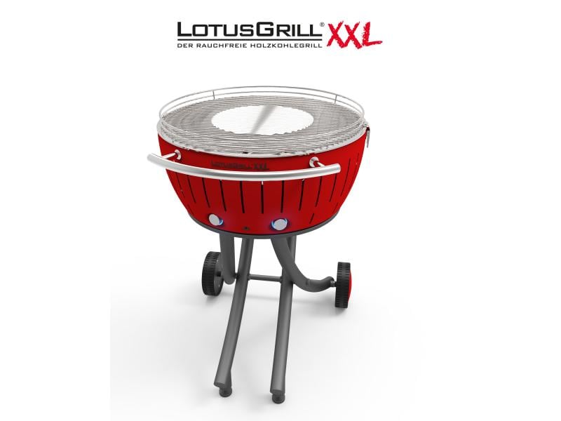 LotusGrill Holzkohlegrill XXL Rot Rauchfreier Holzkohle-Grill für Garten und Balkon