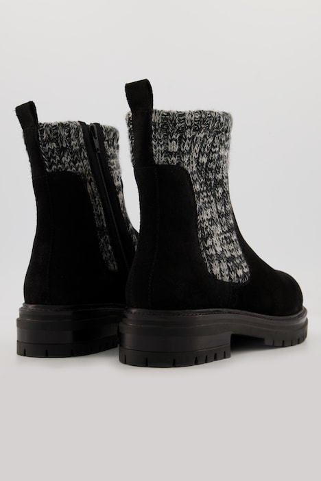 Chelsea-Boots, Leder, Melangesstrick, Weite H