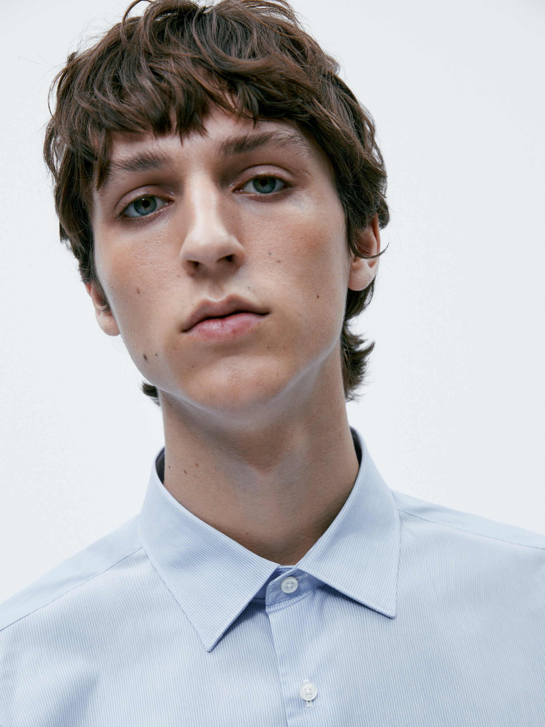 Camisa Rayas de algodão com corte slim - AZUL CLARO