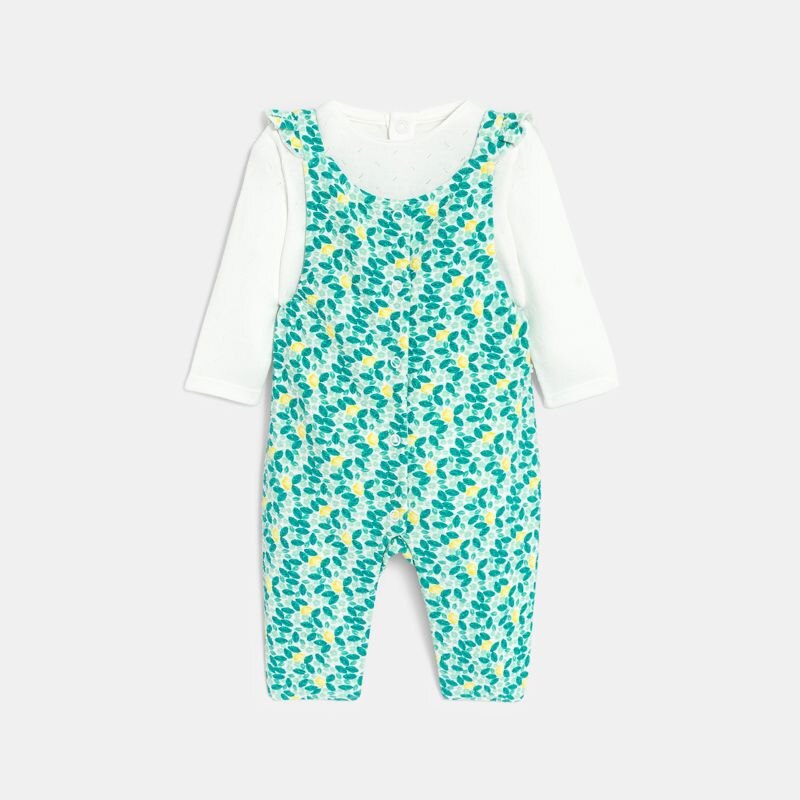 Salopette longue citrons et body bleu bébé fille Bleu