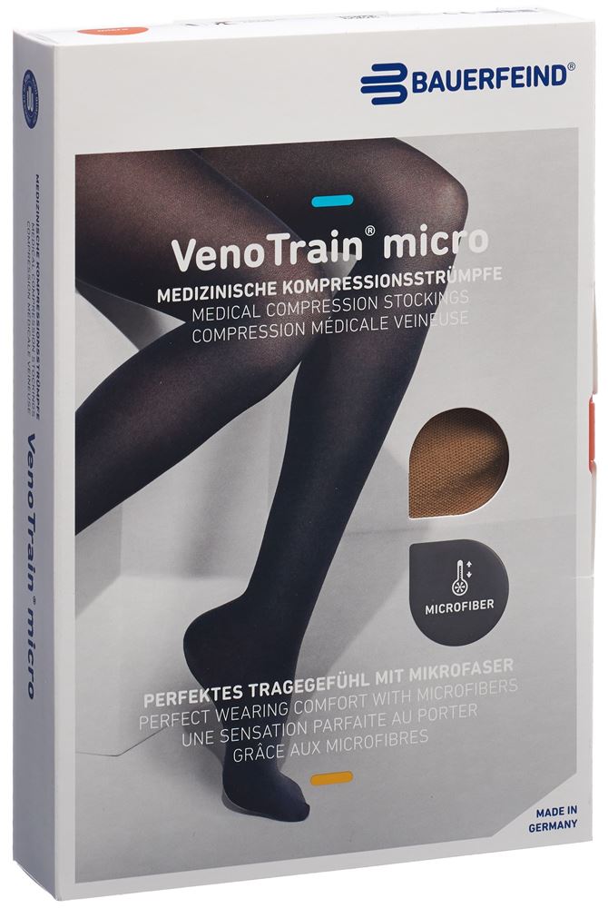 Bauerfeind VenoTrain Micro KKL2 AT M plus/long geschlossene Fussspitze caramel 1 Stk