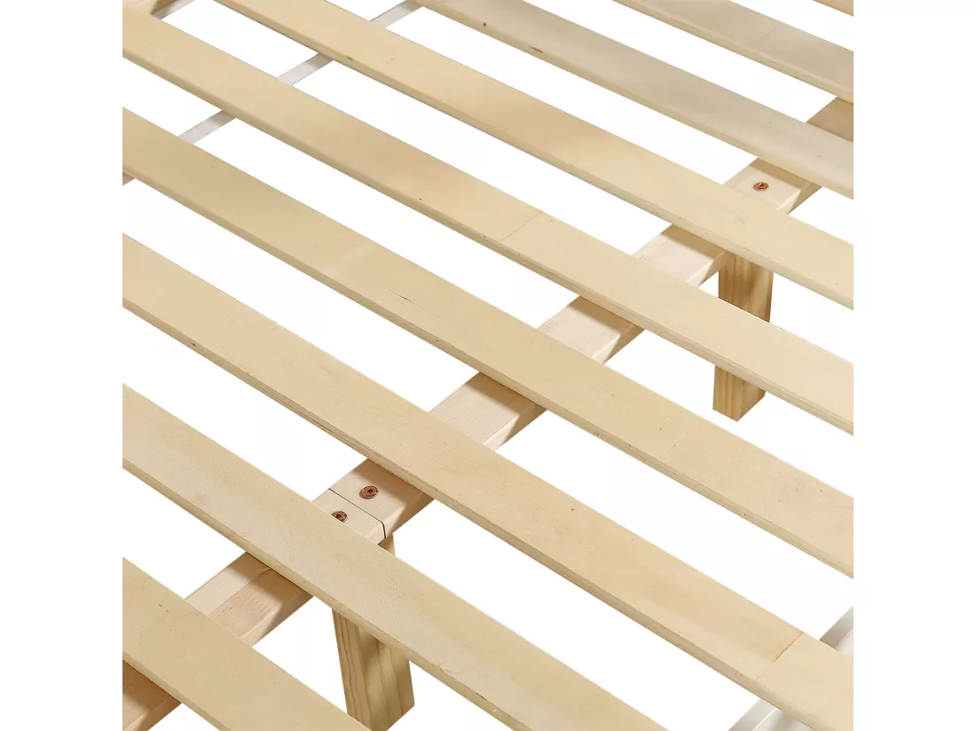 Lit superposé 90x200cm & 140x200cm - avec échelle et 2 tiroirs - en bois de pin et MDF - Blanc & Naturel